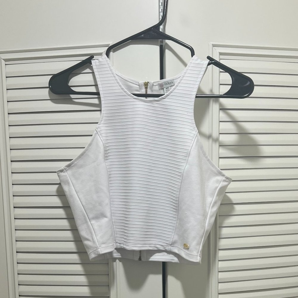 GUESS White Crop Top with Gold Detail